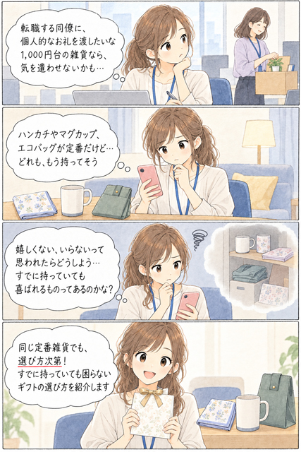 ハンカチ・マグカップ・エコバッグのプレゼントは嬉しくない？失敗しない選び方がわかる4コマ漫画