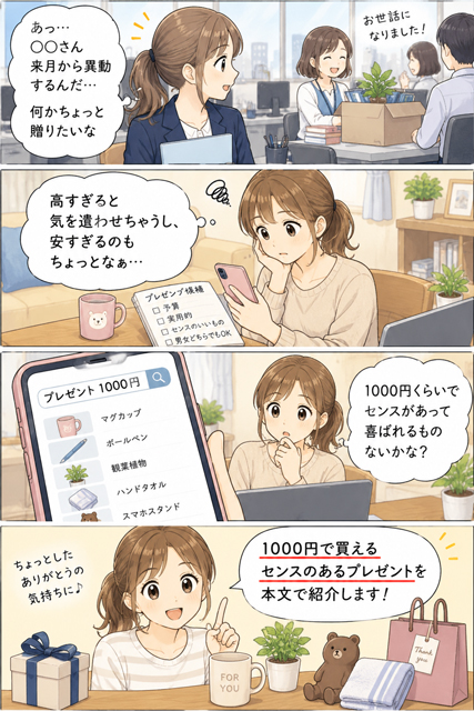同僚へのちょっとした贈り物に1000円で買えるセンスのある面白いプレゼントを探すOL