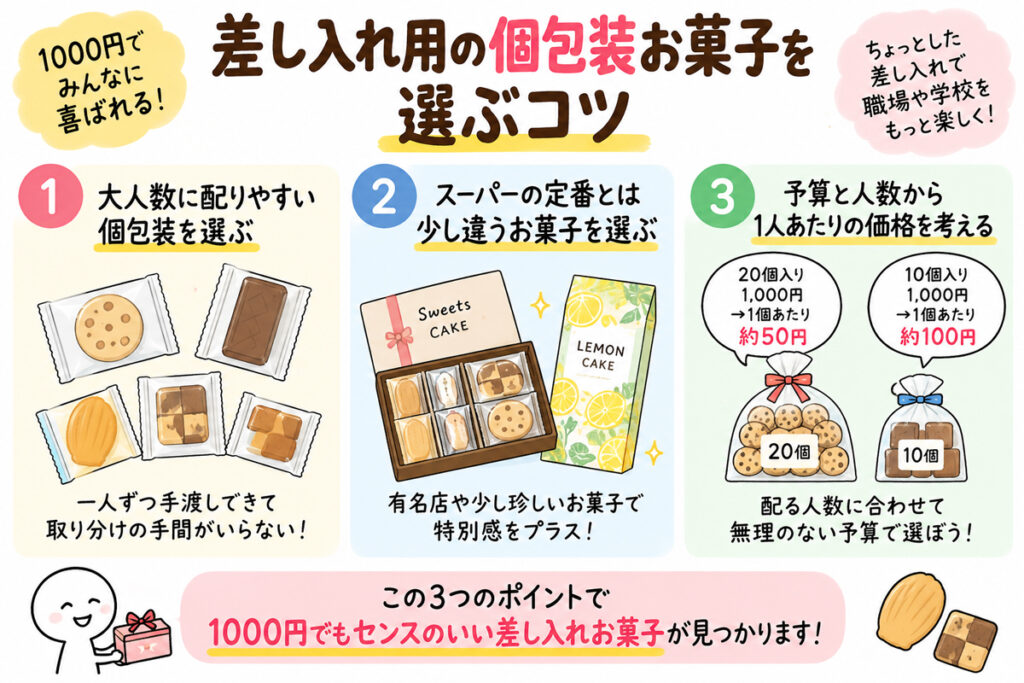 スーパーと違う差し入れ個包装お菓子の選び方|1000円でも失敗しないコツ
