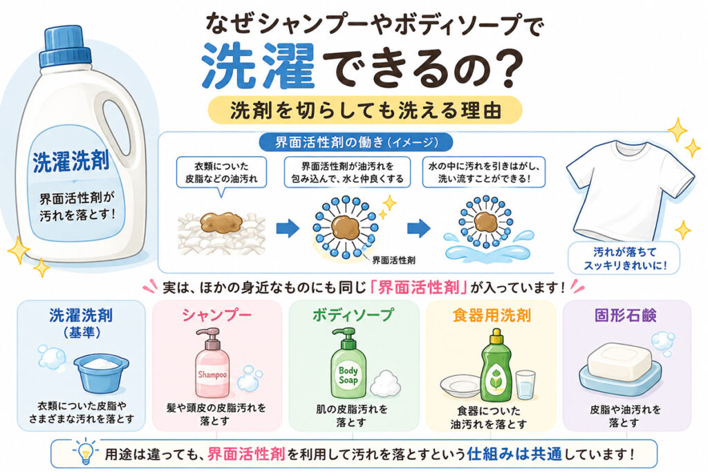なぜシャンプーやボディソープで洗濯できるの？洗剤を切らしても洗える理由