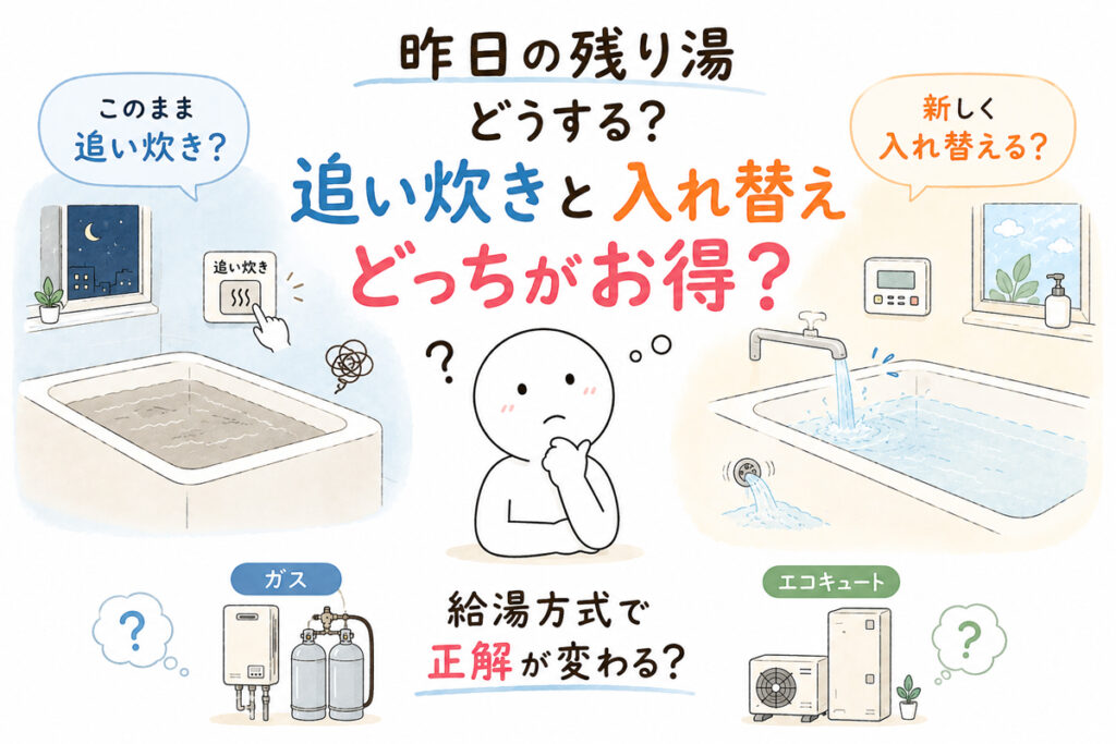 一人暮らしは追い炊きと毎日お湯を入れ替えるのはどっちが得？