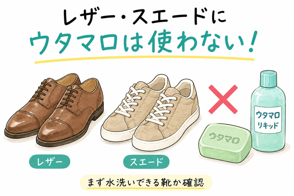 ウタマロはレザー・スエードなど水洗いできない靴には絶対に使わない