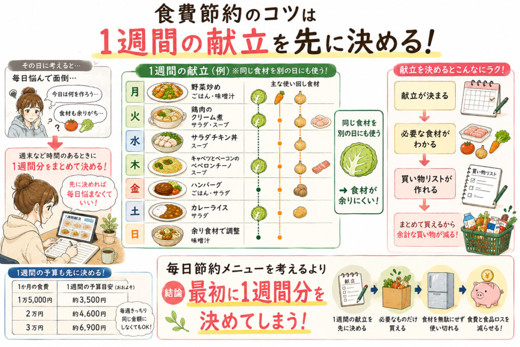食費の節約に成功したコツは1週間の献立を先に決めること