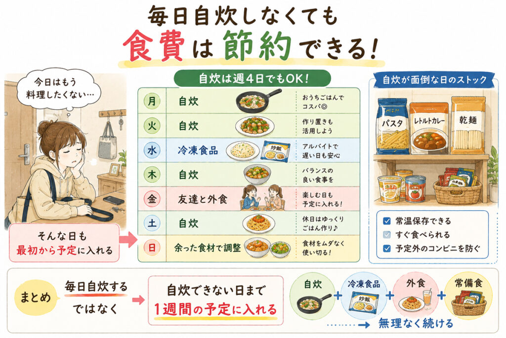 一人暮らしは毎日自炊しなくても食費を節約できる
