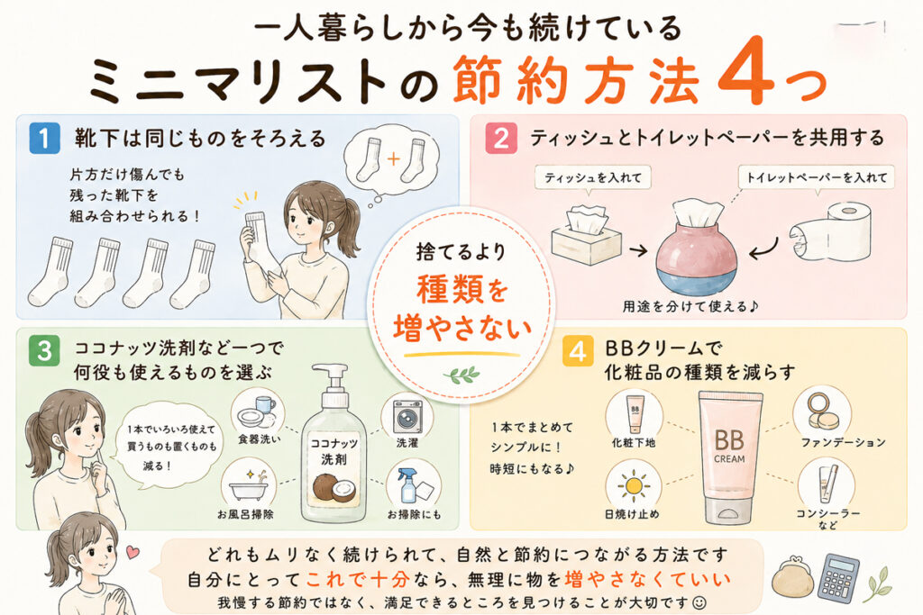 一人暮らしから今も続けているミニマリストの節約方法4つ