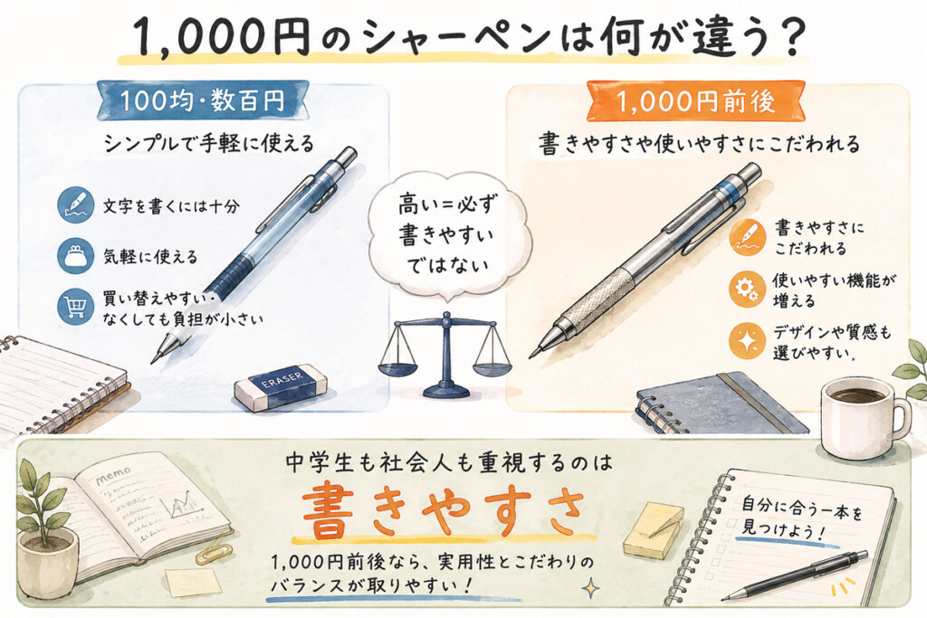 1000円のシャーペンは1000円以下のお手頃品や100均と何が違う？
