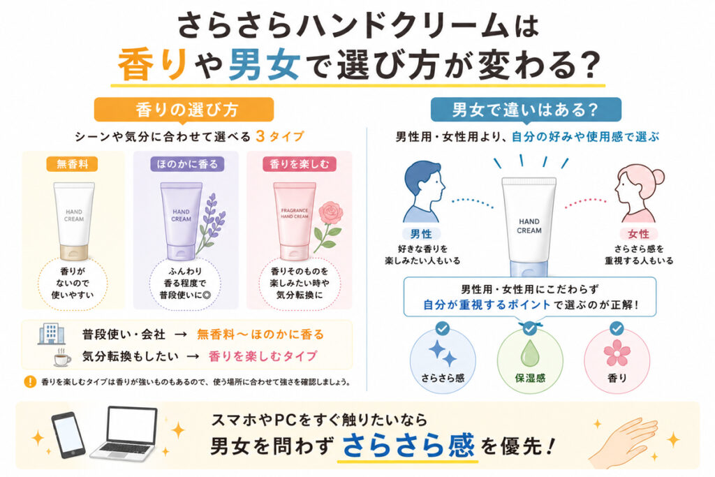 さらさらハンドクリームは無香料と香りつき・男女で選び方は変わる？