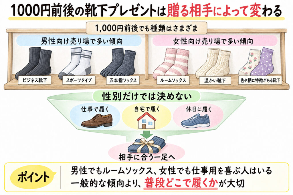 1000円前後の靴下プレゼントの種類は贈る相手によって変わる