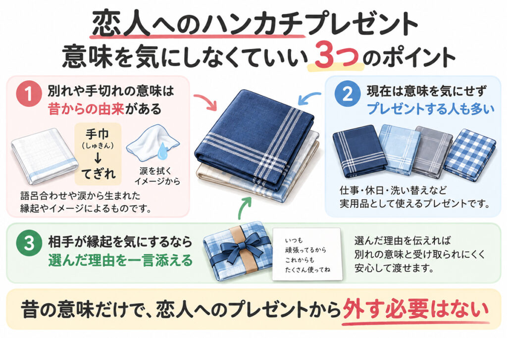 恋人へのハンカチプレゼントの意味は気にしなくていい｜3つのポイント