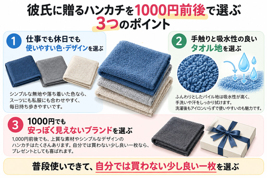 彼氏に贈るハンカチを1000円前後で選ぶ3つのポイント