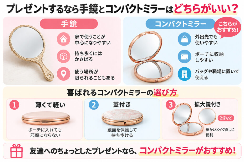 プレゼントするなら手鏡とコンパクトミラーはどちらがいい？