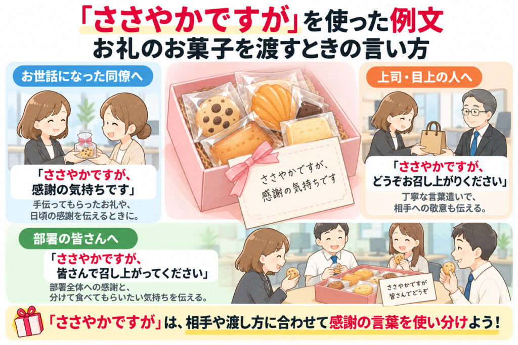 「ささやかですが」を使った例文｜お礼のお菓子を渡すときの言い方
