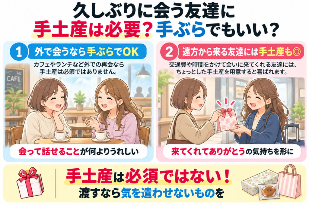 久しぶりに会う友達に手土産は必要？手ぶらでもいい？
