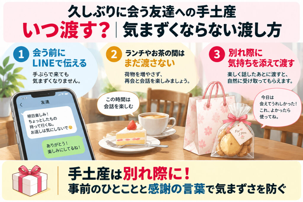 久しぶりに会う友達に手土産はいつ渡す？気まずくならない渡し方